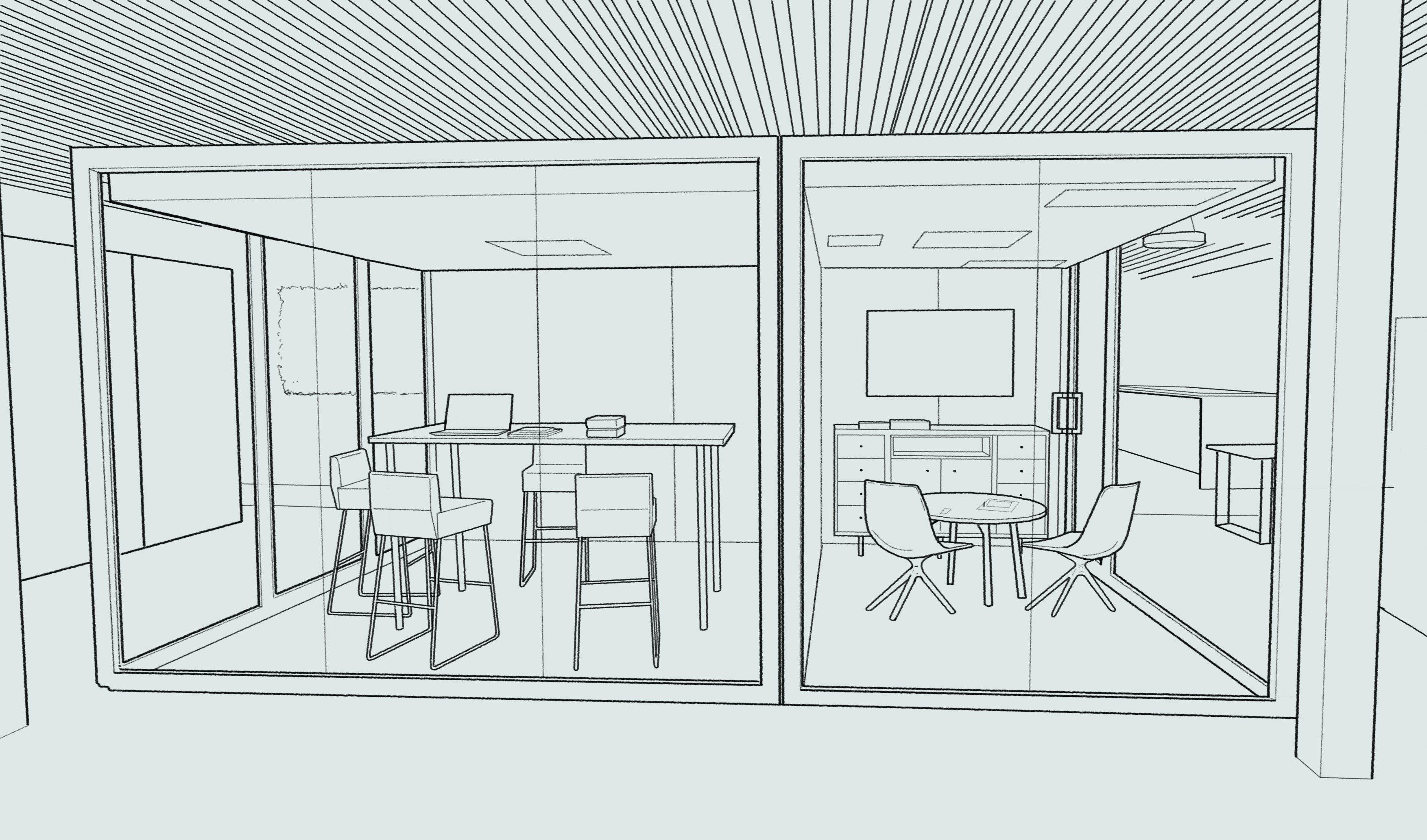 A pencil sketch of a Meet in an office
