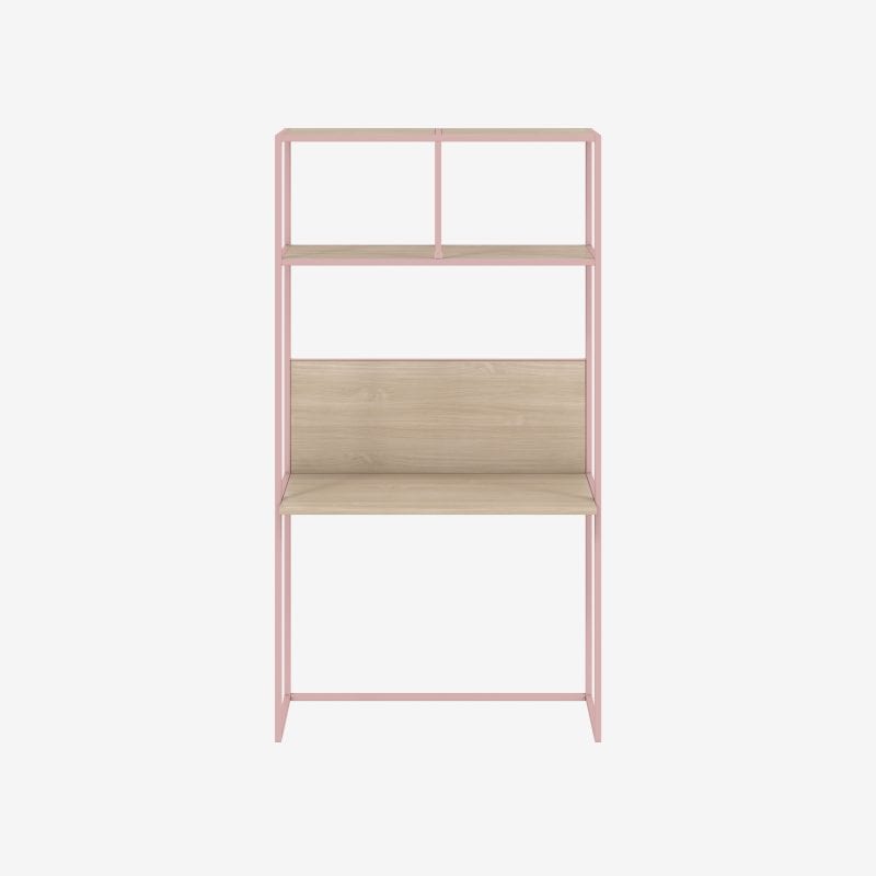 Stylish Steel Framed Home Office Desk with Shelves in Palest Pink | Bisley