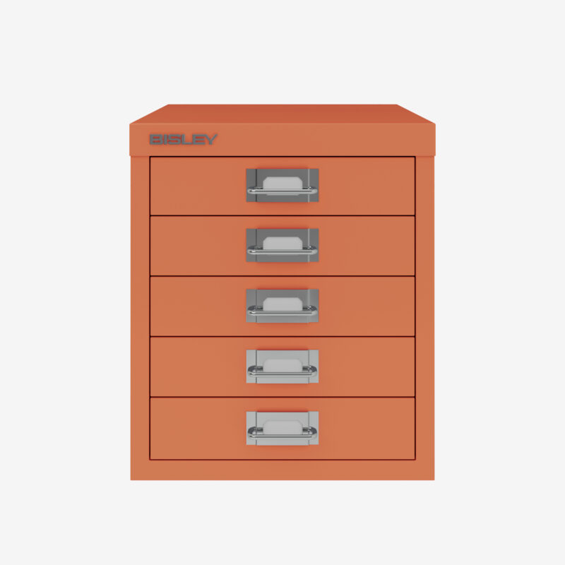 Small Filing Cabinet With 5 Drawers in Coral | A Bisley Design Classic