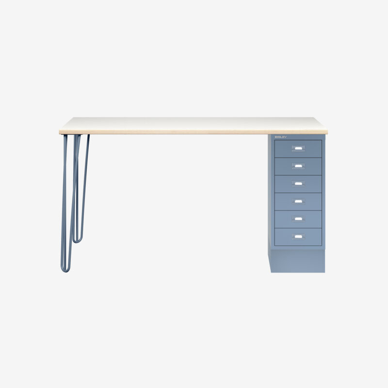 Bisley MultiDesk with 6 Drawers & Hairpin Legs in Blue | Bisley Shop