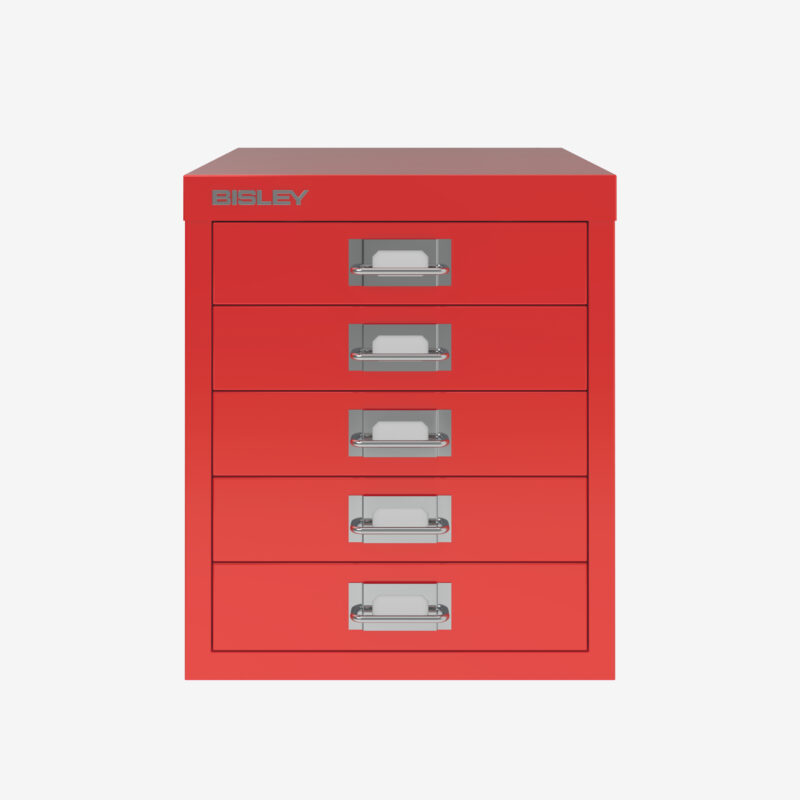 Small Filing Cabinet With 5 Drawers in Cardinal Red | A Bisley Design Classic